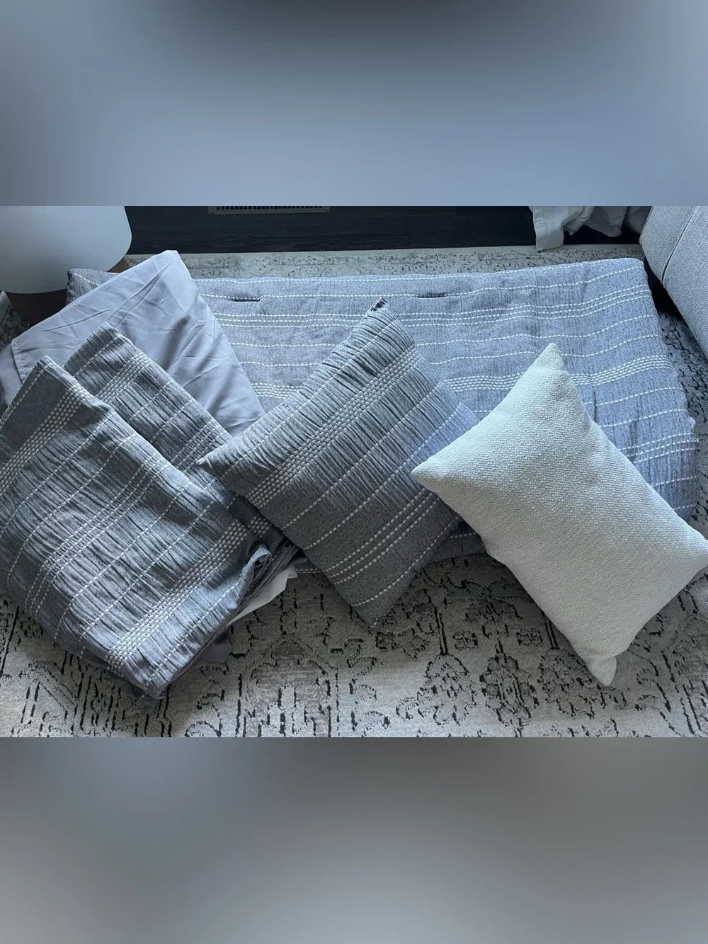 Threshold Grey & Cream Chambray Matelasse Stripe Queen 6 Piece Comforter Set